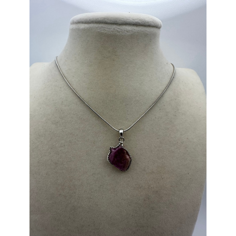 Pink Tourmaline Wrapped Pendant Necklace on Snake Chain - Picture 4 of 8